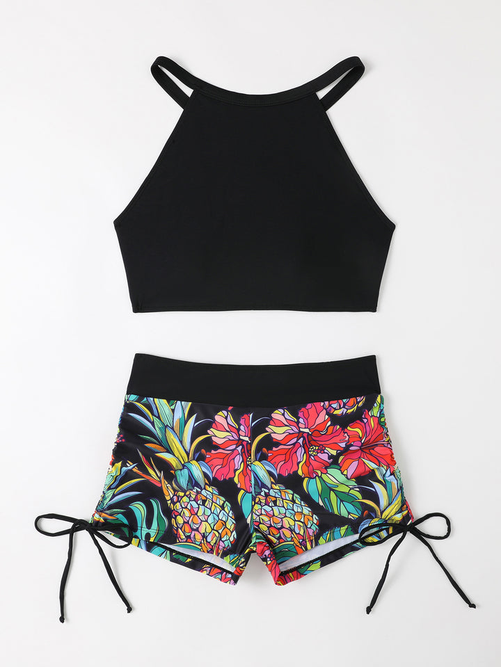 Femme Athletic Crop Top og Schwimmshorts Set Stilla