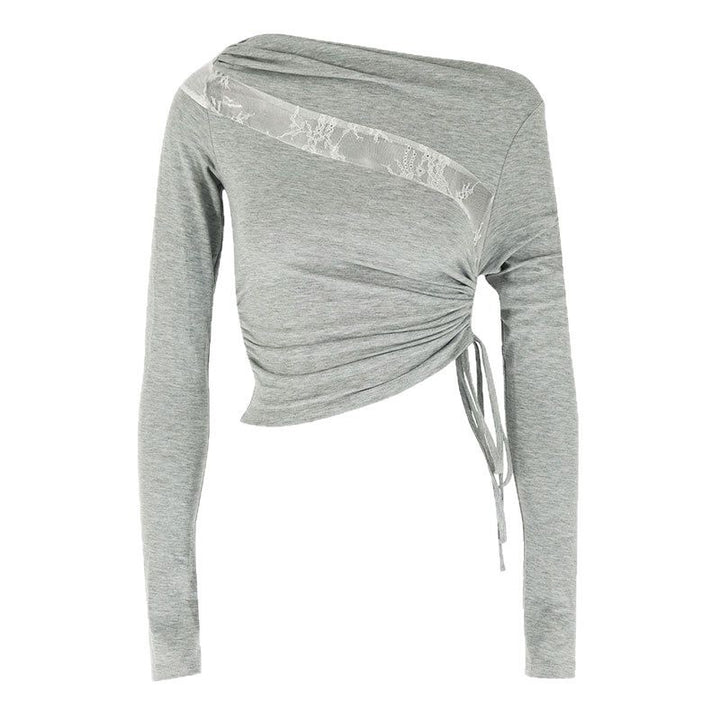 Dame mode langærmet top med asymmetrisk snit og drapering Skovae