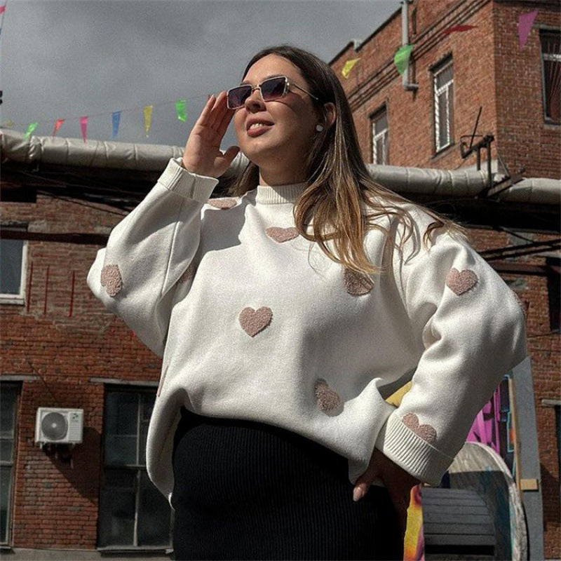 Dame sweater med søde hjerte-applikationer Stilla