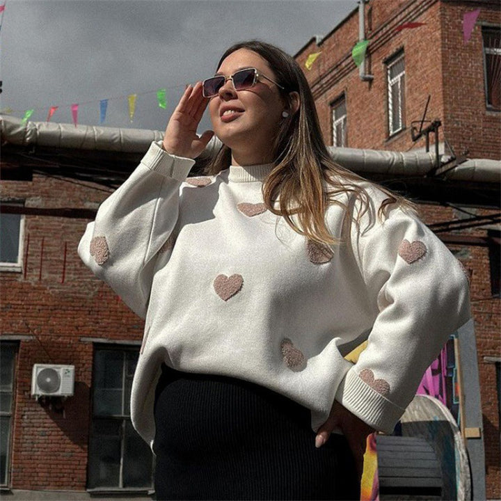 Dame sweater med søde hjerte-applikationer Stilla