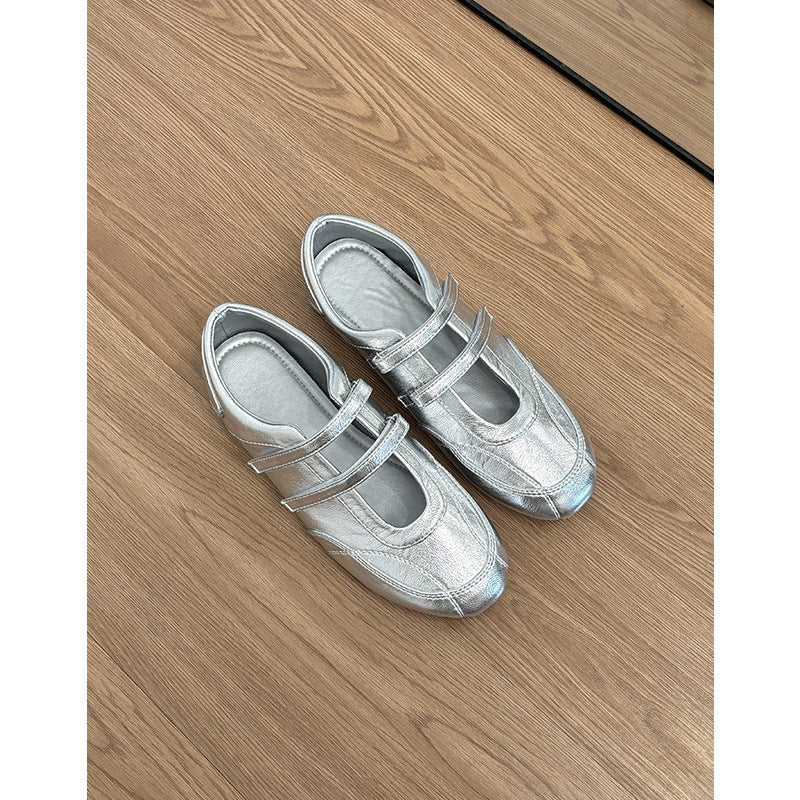 Dame ballet-inspirerede metalliske slip-on Mary Jane ballerinaer Stilla