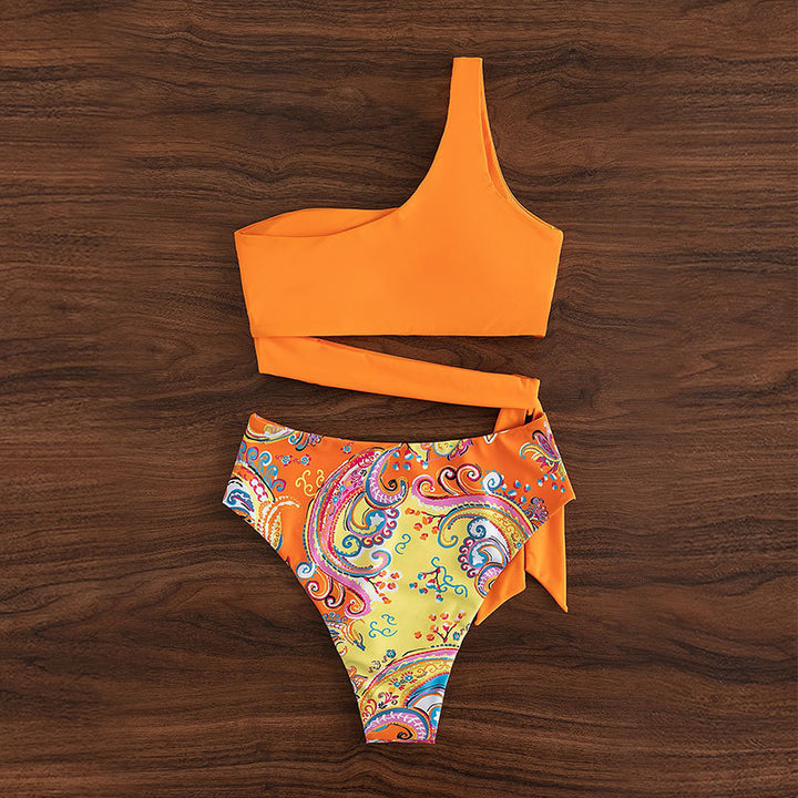 Dame trekant bikinier med moderigtig asymmetrisk top og høj talje Skovae