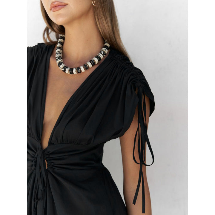 Dame elegant Maxi Kjole med raffineret indpakningsdesign og dyb V-hals Skovae