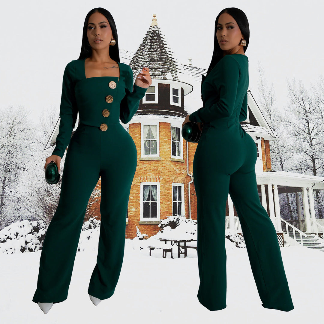 Dame Elegant Jumpsuit med firkantet udskæring og raffinerede knapdetaljer Stilla