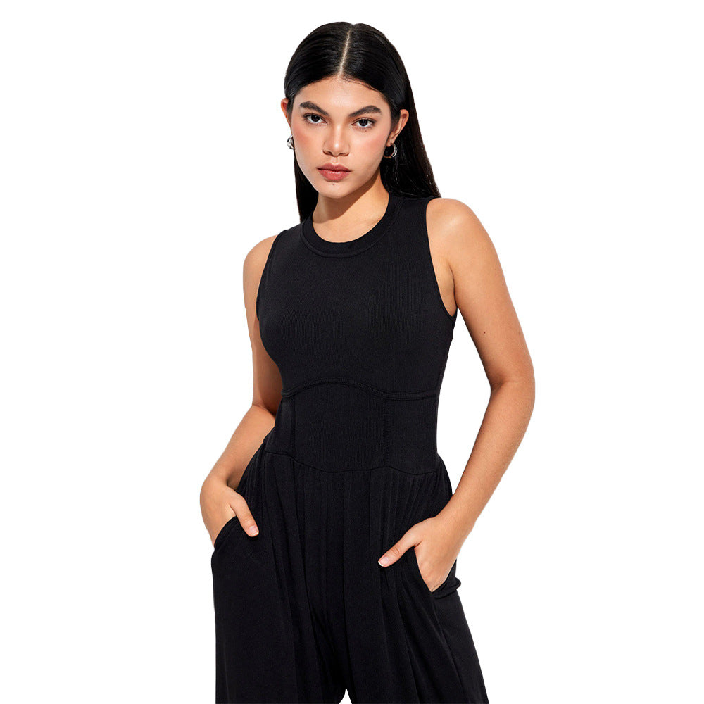 Dame jumpsuit med høj talje og praktiske sidelommer Stilla