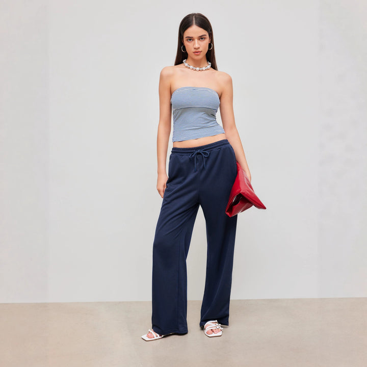 Dame Bandeau-top med fine striber Skovae