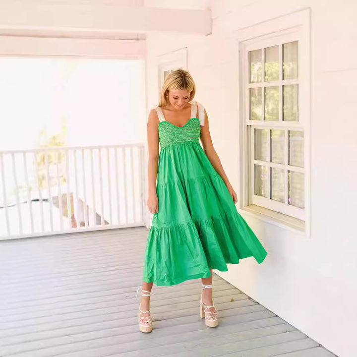 Dame Tiered Maxi Kjole med rynket Overdel Stilla