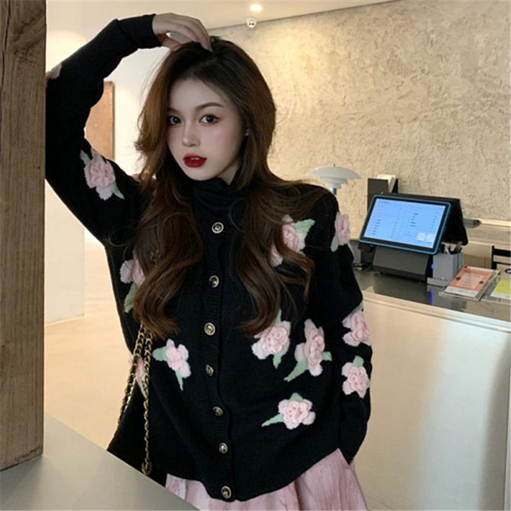Femme Floral Applikation Strikcardigan Stilla
