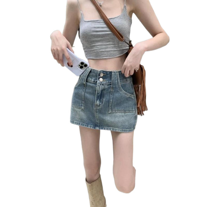 Femme Høj Talje Denim Mini-Nederdel Stilla