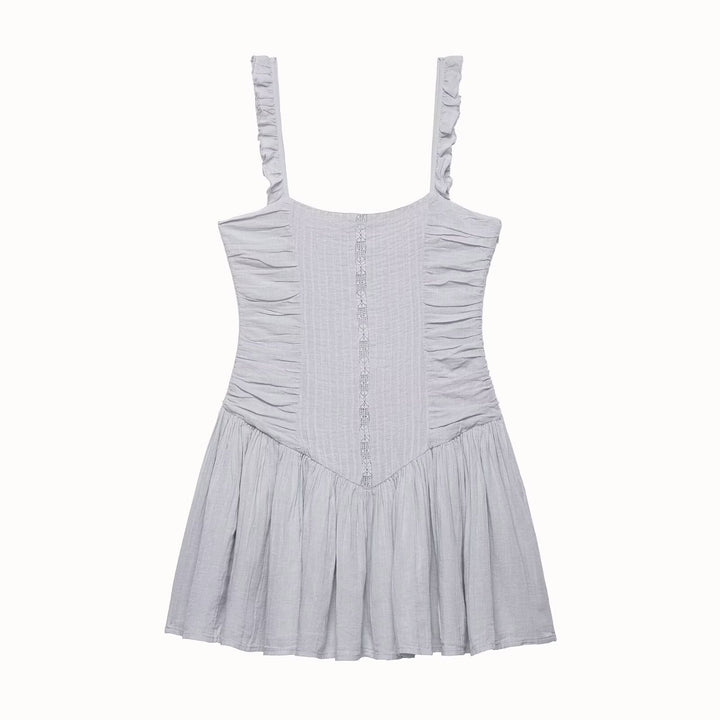 Damer let babydoll-kjole med ruffledetaljer og elastisk taljering Skovae
