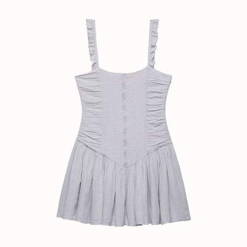 Damer let babydoll-kjole med ruffledetaljer og elastisk taljering Skovae