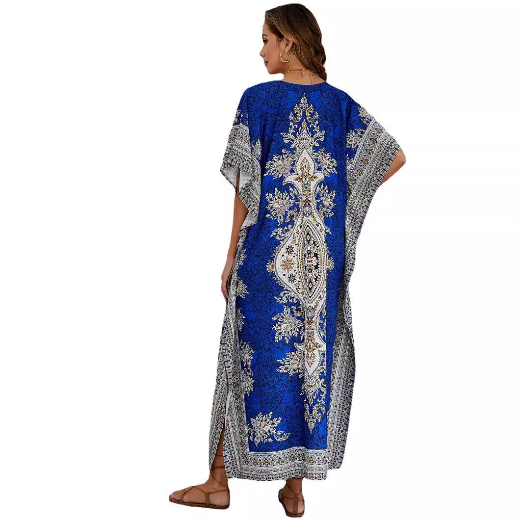 Dame Kaftan-kjole i Boho-stil med raffinerede mønstre og sidelæg Stilla