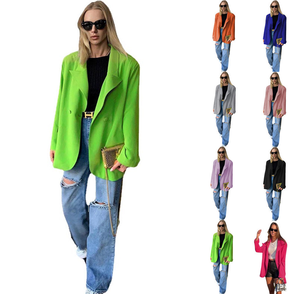 Dame Oversized Blazer med dobbelte knaplukninger og blød berøring Stilla