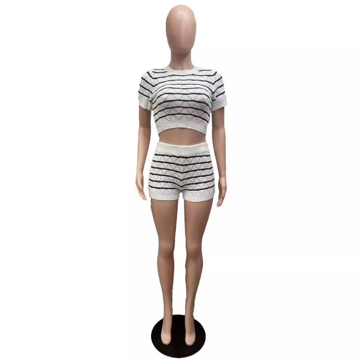 Dame Crop-Top og Shorts Sæt med grafisk mønster Skovae