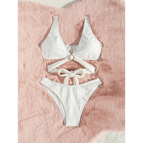 Dame Rib-design Kryds-ryg Bikiniset Stilla