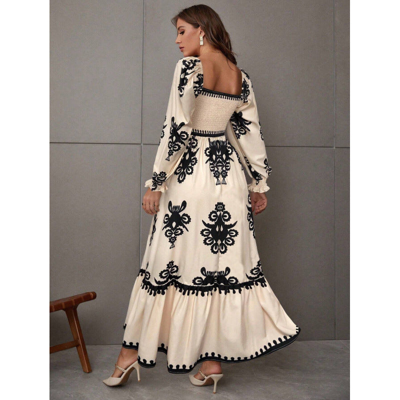 Dame Maxi-kjole i Boho-stil med blomster mønstre Stilla