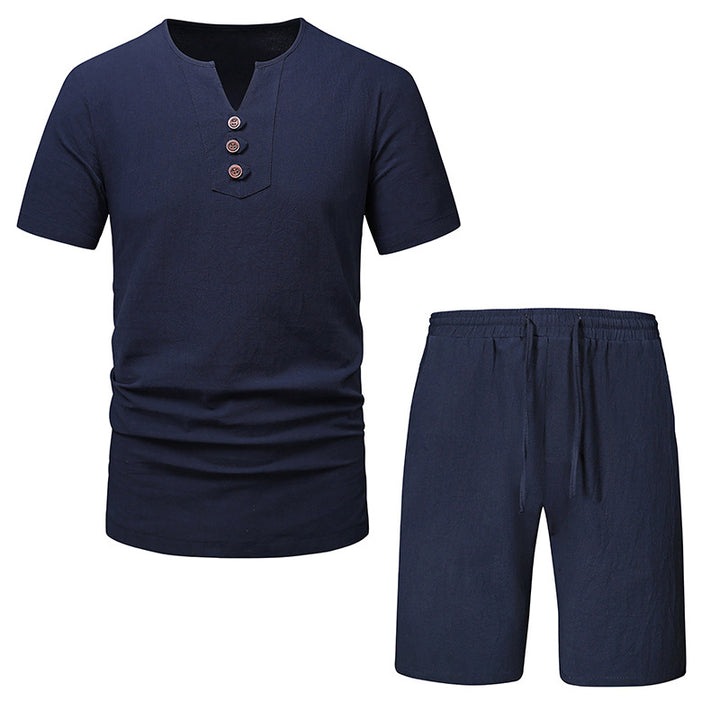 Herrer fritids Henley overdel og shorts sæt Stilla