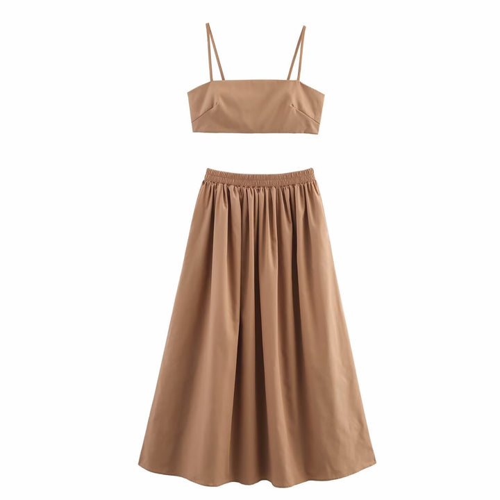 Femme Gingham Cropped Top og Maxi Nederdel Sæt Stilla