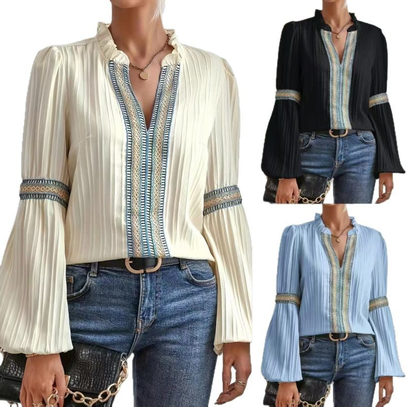Femme Elegante Faltenbluse med dekorerede manchetter Stilla