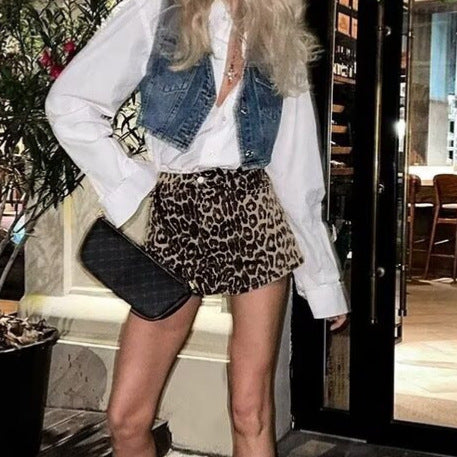 Femme Høj Talje Dyrtryk Denim Shorts Stilla
