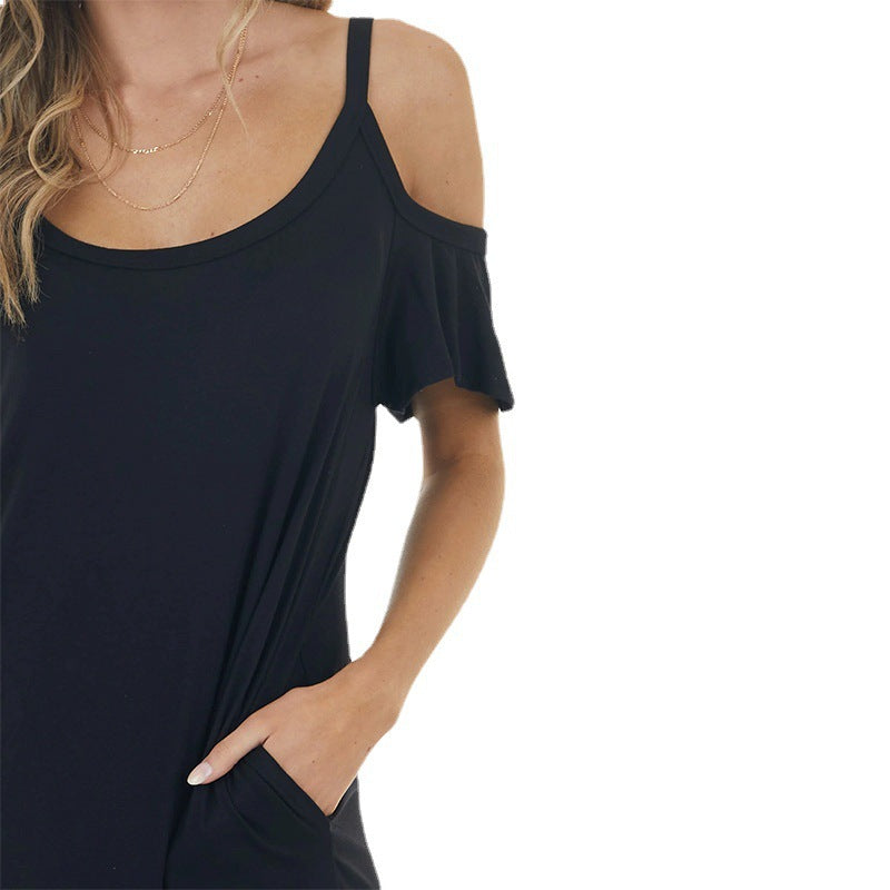Dame Løst Maxikjole med Off-Shoulder-design og sidelængde Stilla