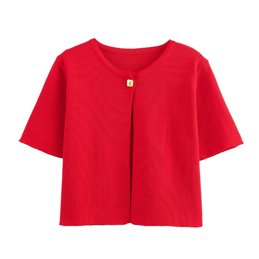 Dame Relaxed Fit Button-Up Cardigan med korte ærmer Stilla