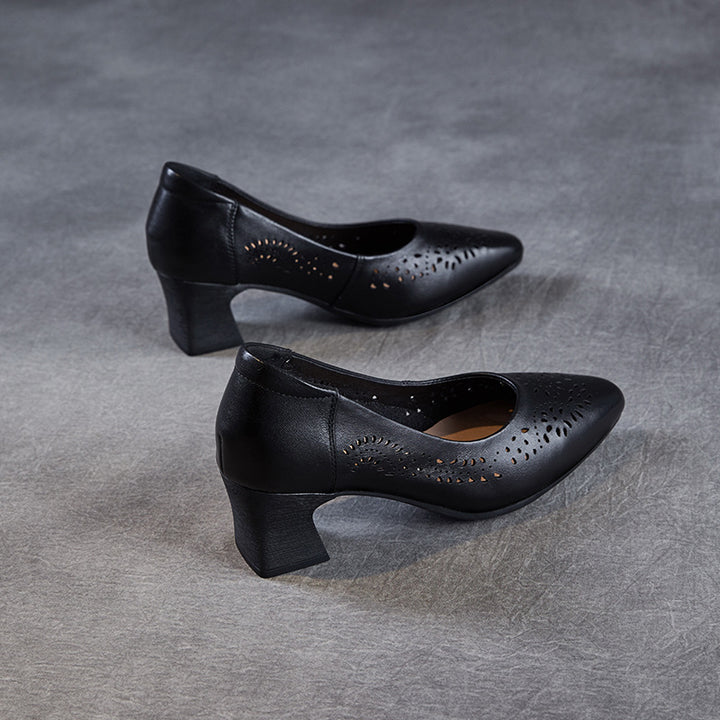 Dame elegante perforerede blokhæls pumps Stilla