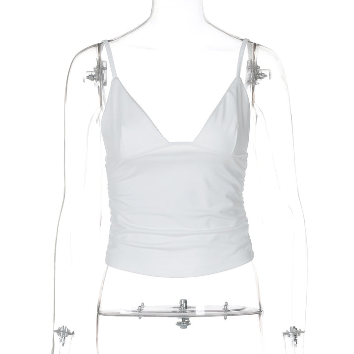 Dame figurtilpasset bodice-top med V-hals og fin indsnøring Skovae