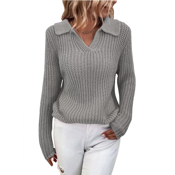 Dame finstrikpullover med krave Stilla