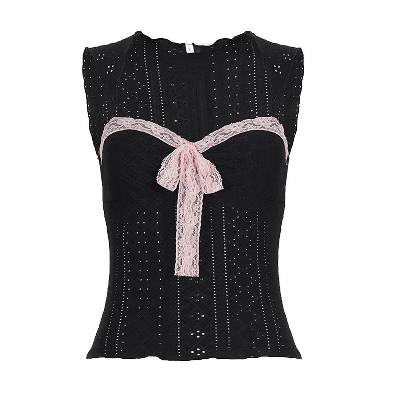 Dame spids camisole med dekorativt bindebånd Skovae