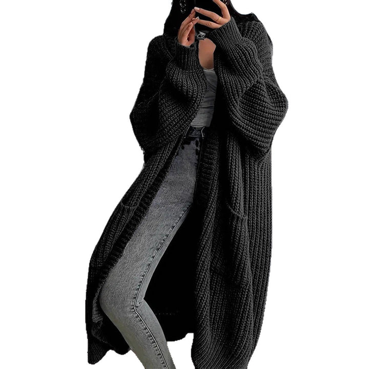 Kvinders chunky strikket cardigan med åben front og praktiske lommer Stilla