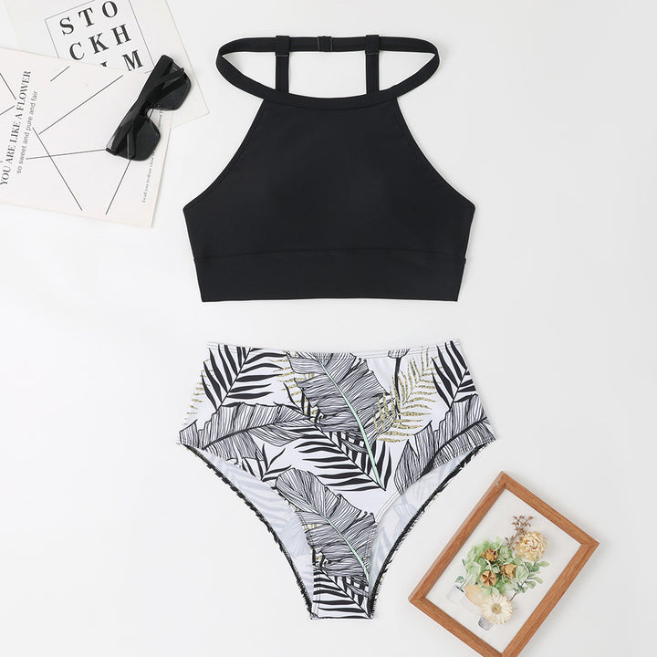 Dame Højskåret Bikini med sporty top og blomsterdesign Stilla