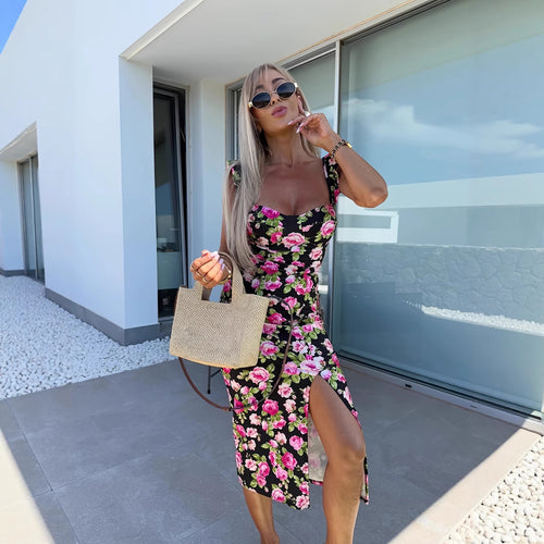 Dame blomsterprint midi kjole Stilla
