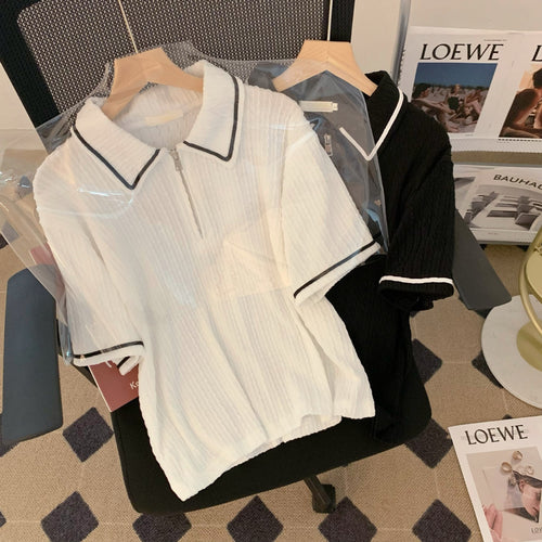 Femme Zip-Up Polo-Top med kontrastdetaljer Stilla