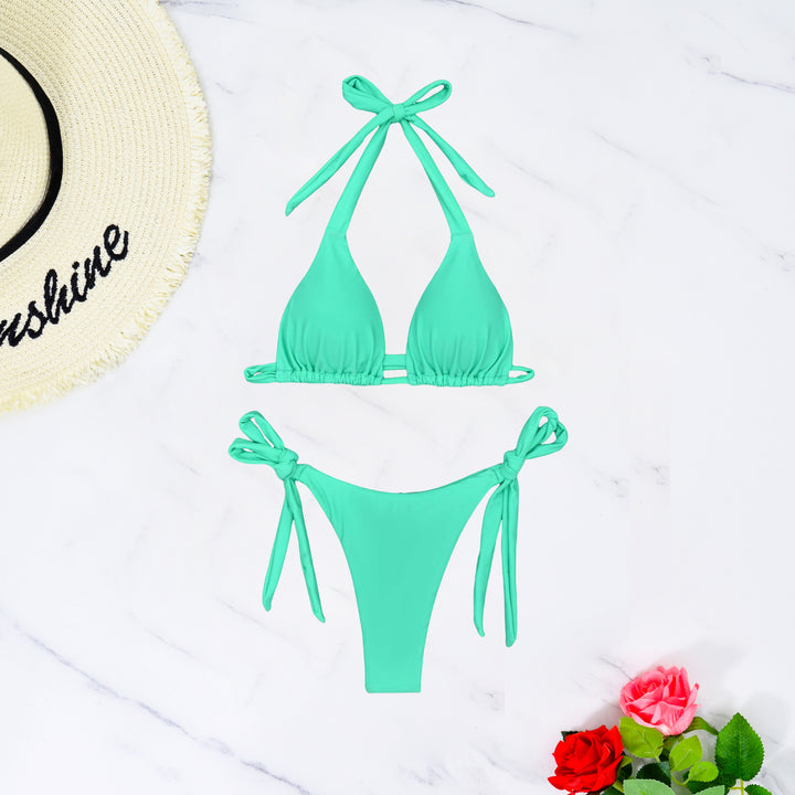 Dame triangel-bikini med raffinerede binde bånd og høj-elastisk stof Skovae