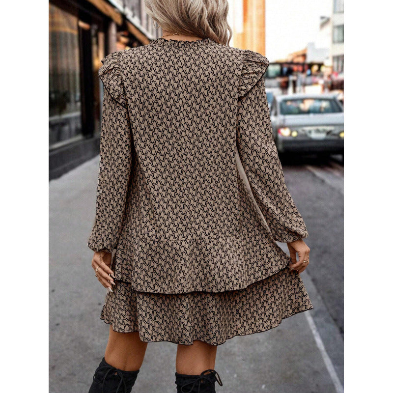 Dames Ruffles Lag Mini Kjole med Nøglehul Detalje Stilla