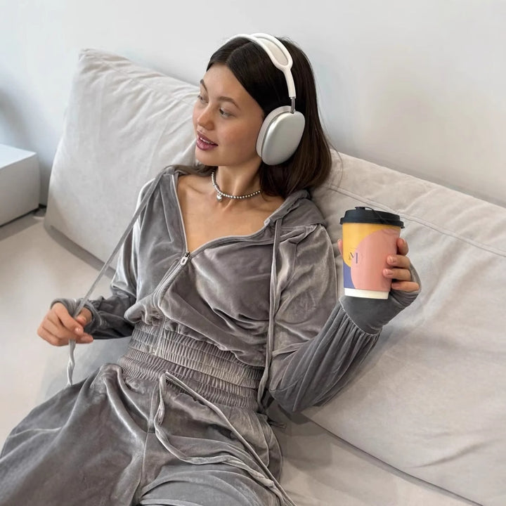 Dame Luksuriøst Velour-Lounge-Sæt Stilla