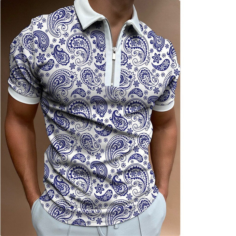 Herrer polo skjorte med trendy paisley mønster og lynlås Stilla