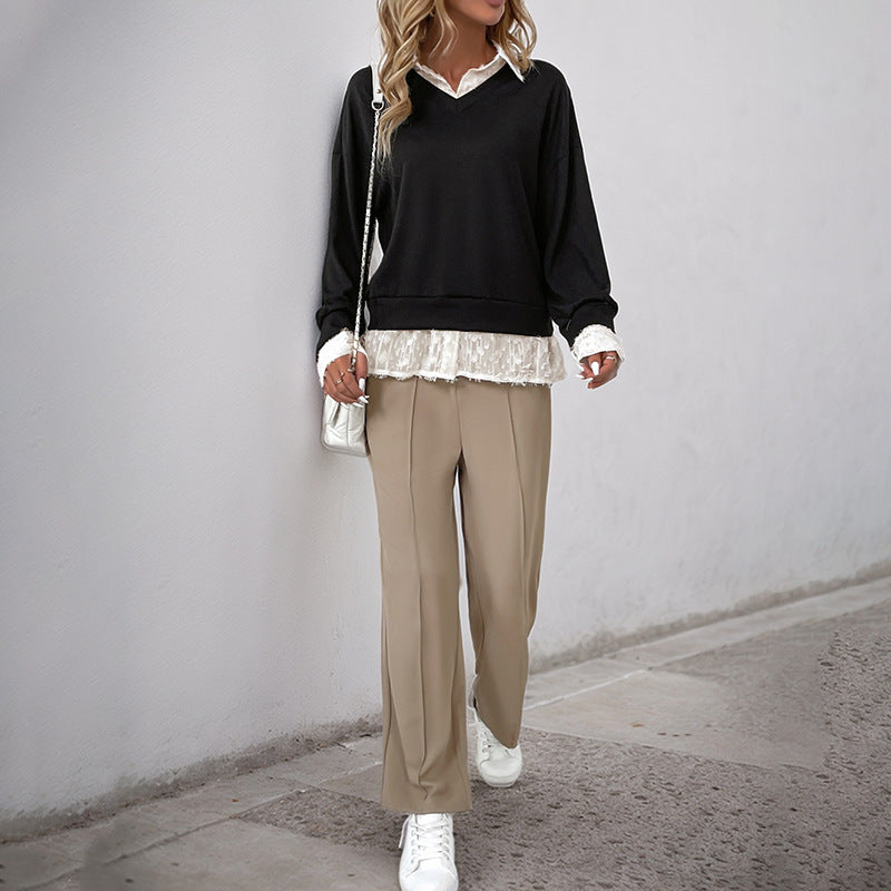 Kvinders Overlay Sweatshirt med Romantisk Blondeindsats Stilla