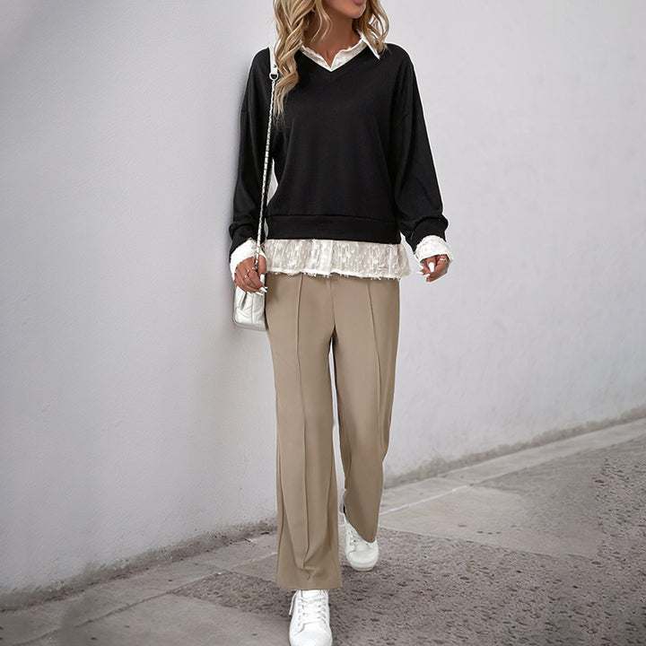 Kvinders Overlay Sweatshirt med Romantisk Blondeindsats Stilla