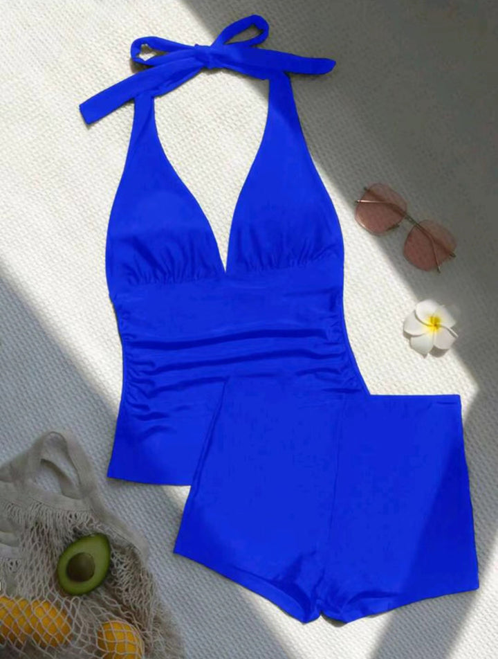 Dame Halterneck Badebluse med højt skårne shorts Stilla