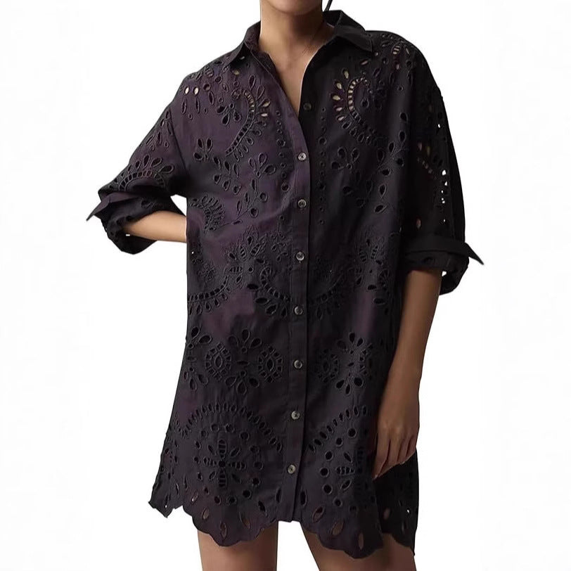 Dame Casual Sommerbluse med broderie anglaise Stilla