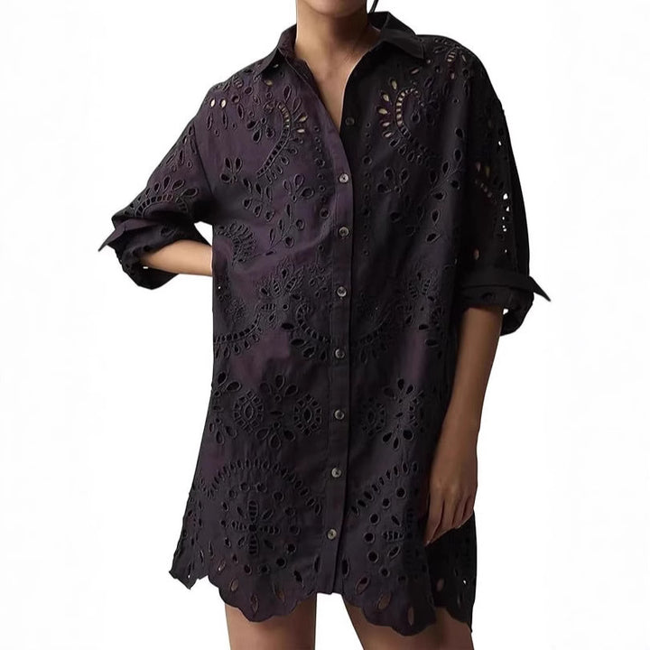 Dame Casual Sommerbluse med broderie anglaise Stilla
