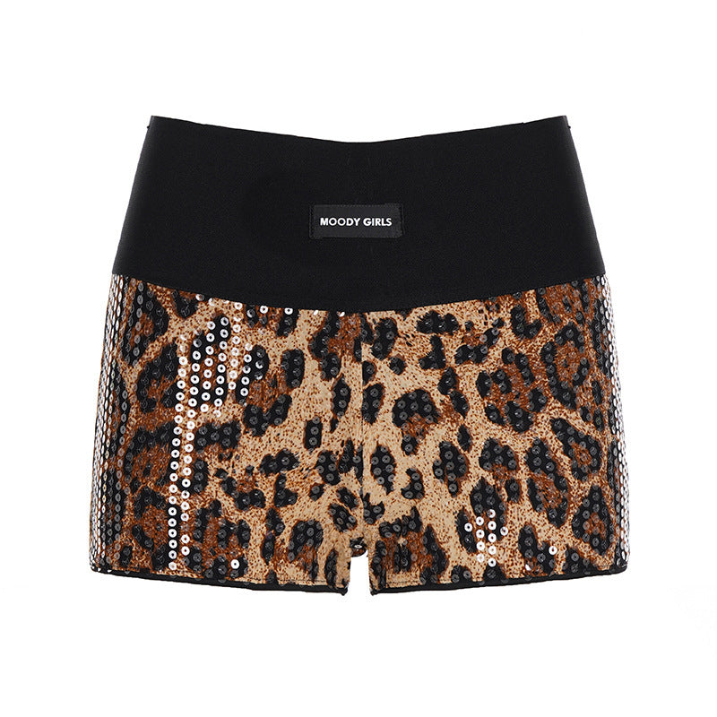 Dame Glitrende Leopard-Shorts med elastisk talje og stilfuldt design Skovae