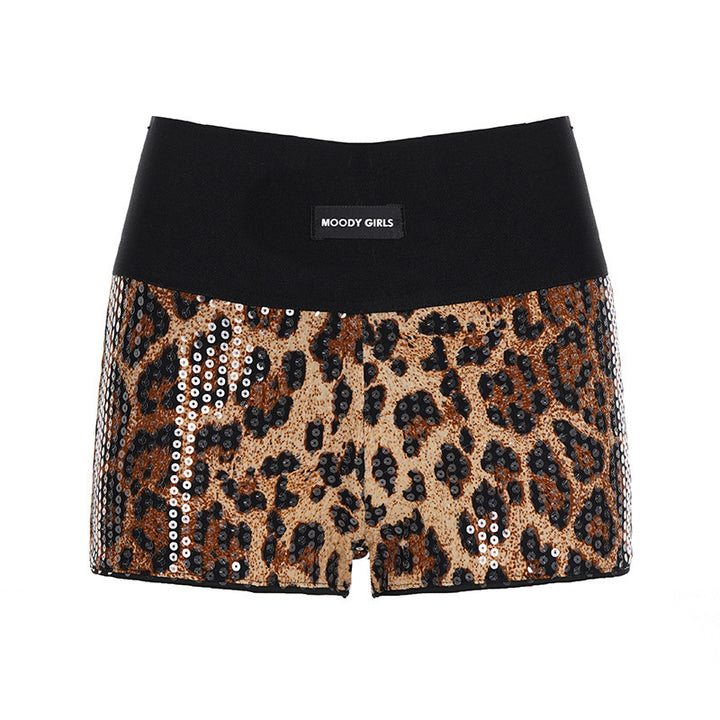 Dame Glitrende Leopard-Shorts med elastisk talje og stilfuldt design Skovae