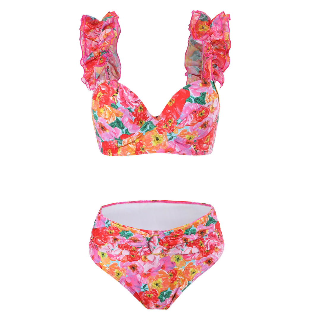 Dame badedragtsæt med blomster ruffle design og matchende omslag nederdel Stilla