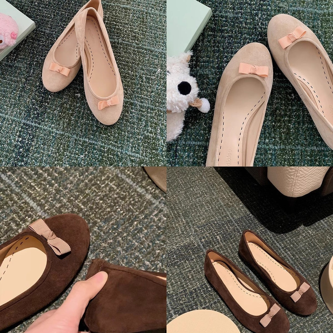 Dame Elegante Suede Ballerina Flats med dekorativt Sløjfedetalje Stilla