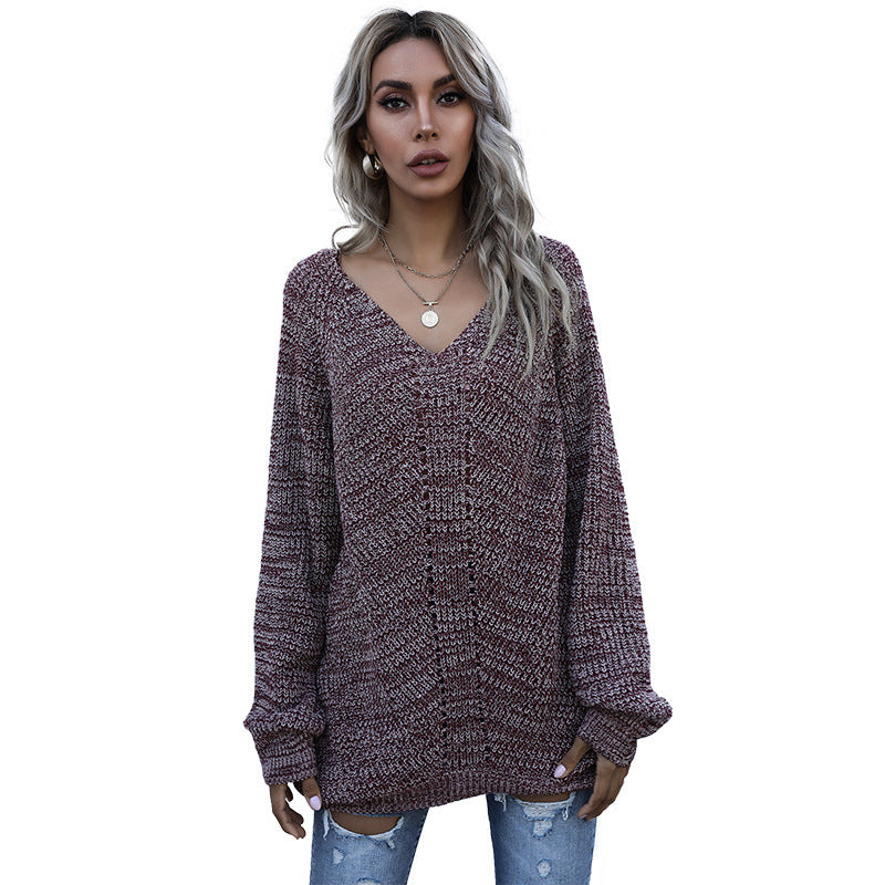 Dame Oversized Pullover med V-hals og strukturmønster Stilla