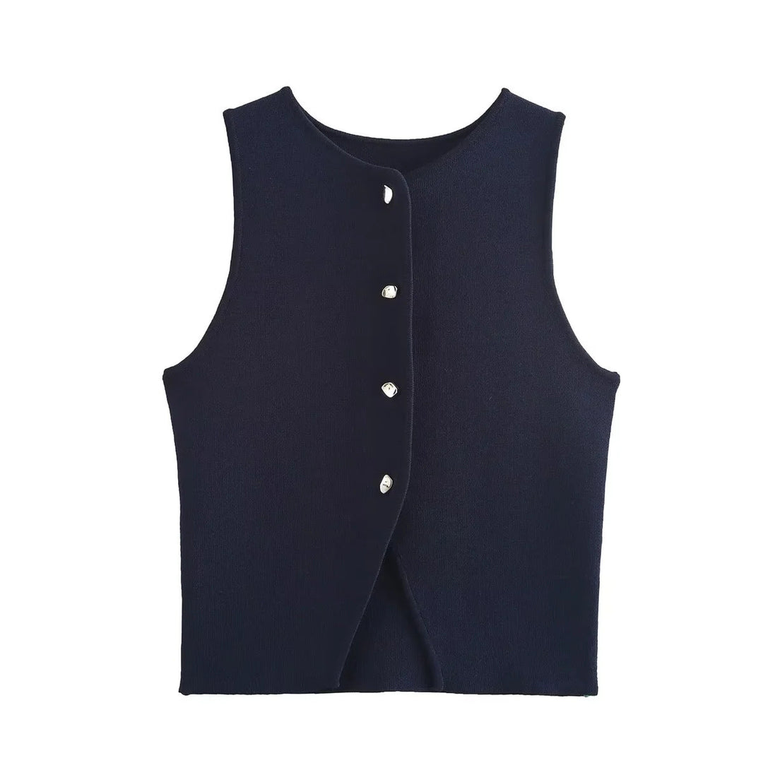 Dame ærmeløs top med elegante knapdetaljer og struktureret overflade Stilla