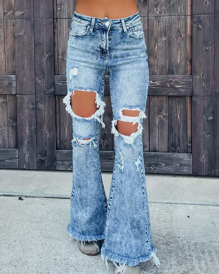 Stilla | Kvinder Klassisk Revnet Frynse Lynlås Jeans